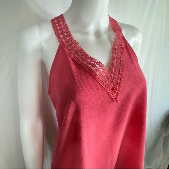 Wishful Park Salmon Color Strappy Lace Racer Back Top - Picture 2 of 7